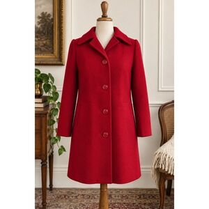 Vintage 1960s Red Wool Mod Swing Coat A-Line Fully Lined Made in Canada Sz 10